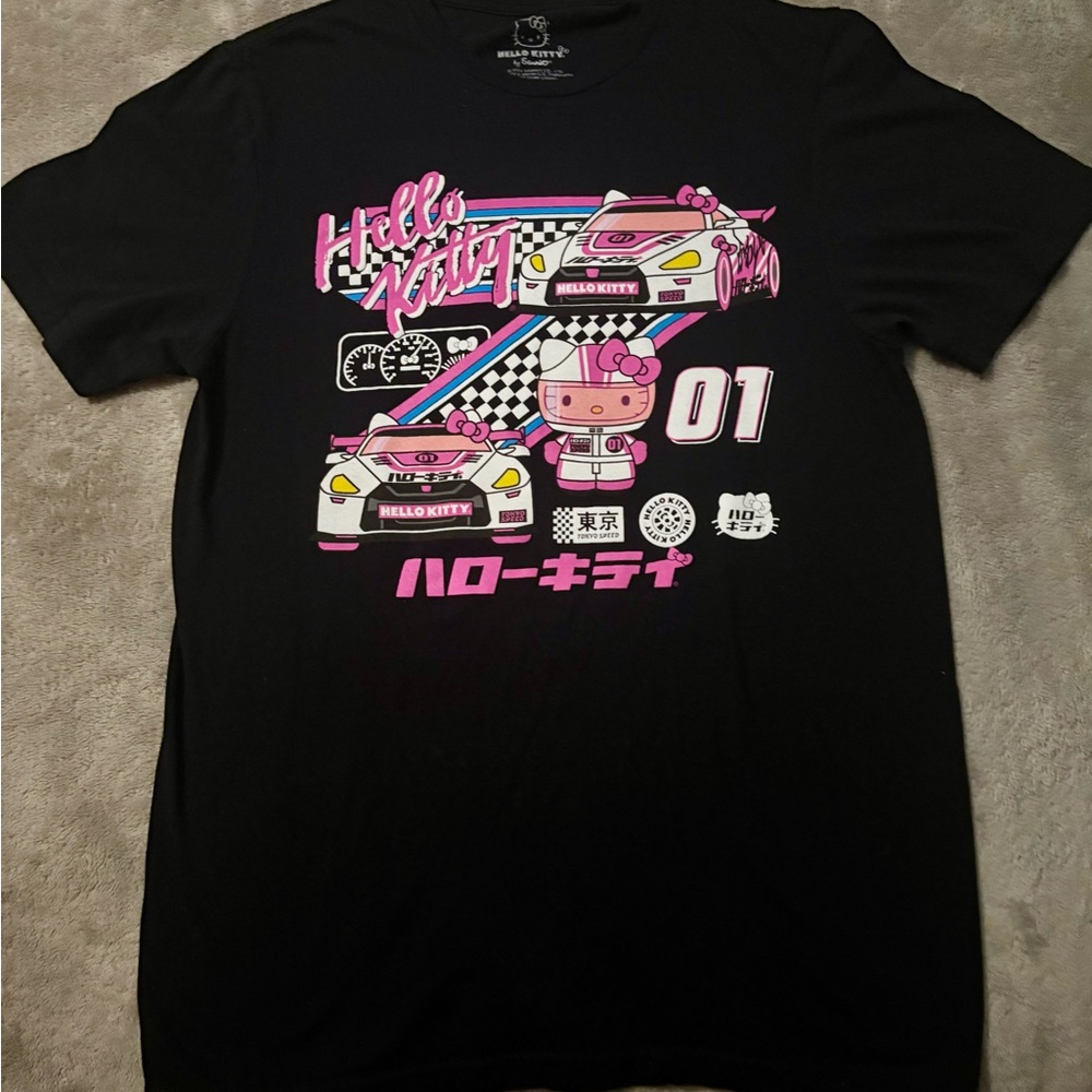 Small Sanrio Hello Kitty Black and Pink Racing T-Shirt
